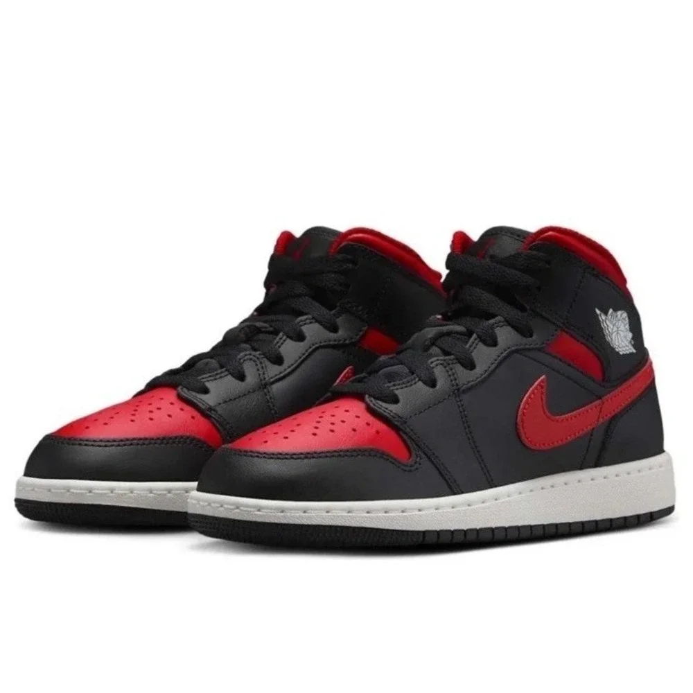 Nike Air Jordan 1 Mid Black Summit White Varsity Red Sz 5Y (GS) DQ8423-067